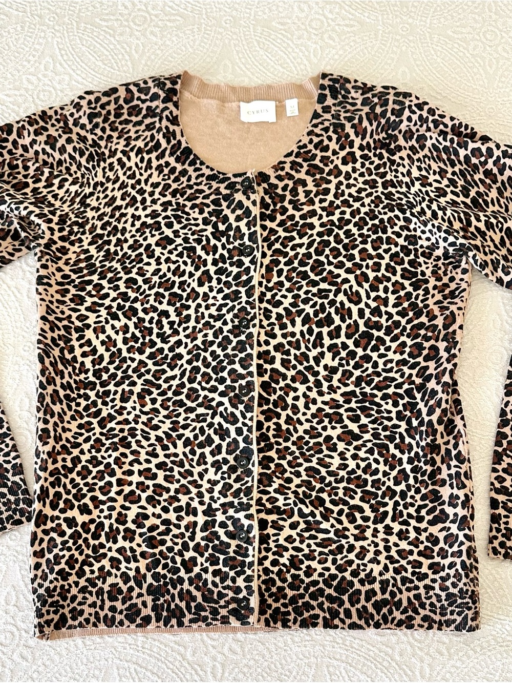 Ladies Cyrus Leopard Animal Print Cardigan Button Down Sweater M